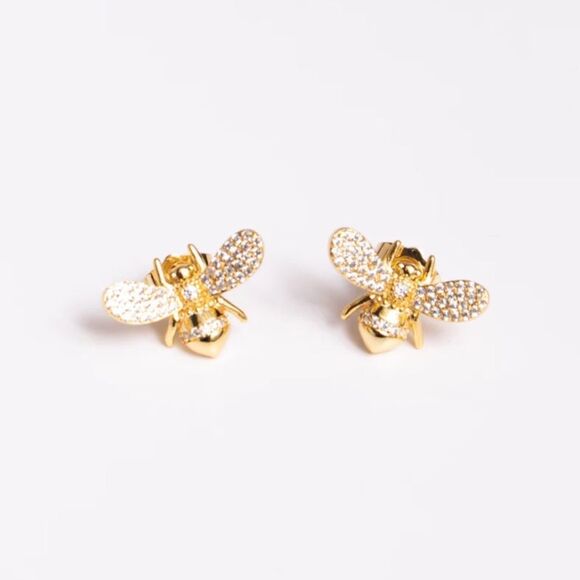 gold bees stud earrings H115 - Picture 1 of 5